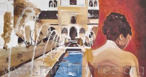 Alegoría en la Alhambra pintura al óleo de Rafael Ramírez.