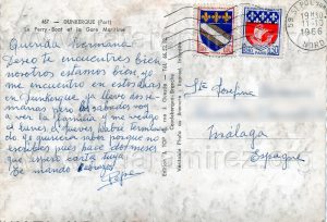 Puerto de Dunkerque. Francia - Postal (1966) Reverso.