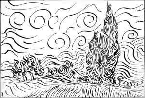 Lámina para pintar de Campo de trigo con cipreses de Van Gogh.