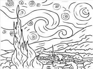 Lámina para pintar de La noche estrellada de Van Gogh.