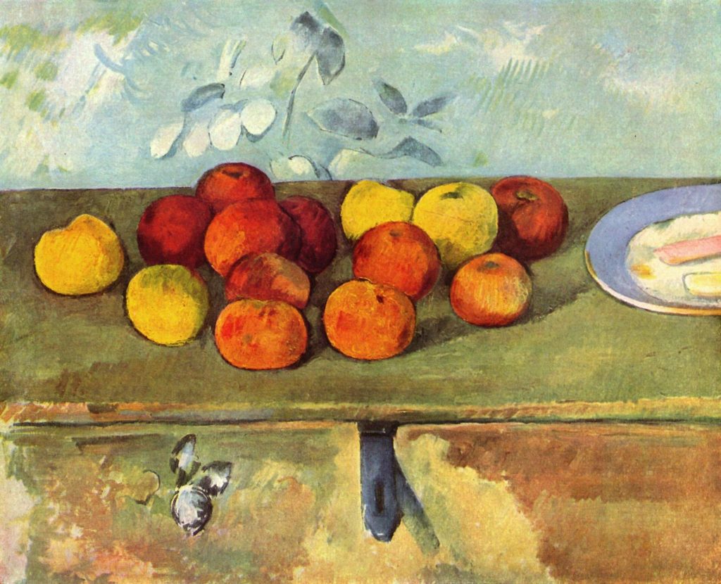 Bodegón con mazanas y galleta. Paul Cézanne.