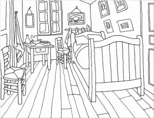 Lámina para pintar de La habitación de Arlés de Van Gogh.