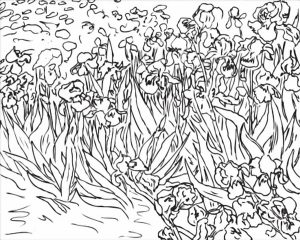Lámina para pintar de Los lirios de Van Gogh.