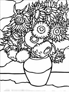 Lámina para pintar de Jarrón con 12 girasoles de Van Gogh.