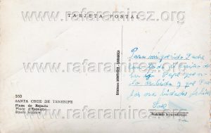 Plaza de España (Sta. Cruz de Tenerife) - Postal vintage. Reverso.
