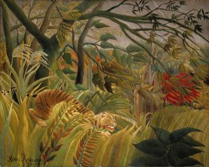 Tigre en una tormenta tropical (1891) del pintor Henri Rousseau. Blog de Rafael Ramírez.