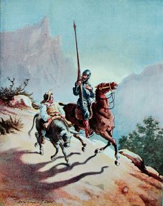 Ilustración de Don Quijote de la Mancha. Retrato de Miguel de Cervantes. Día de la Lengua Española. 23 de abril. Blog de Rafael Ramírez.
