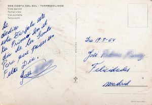 Postal antigua de Torremolinos (Málaga). Reverso. Blog de Rafael Ramírez.