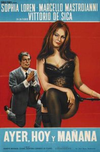 Cartel de "Ayer, hoy y mañana" de Vittorio de Sica. Película recomendada. blog de Rafael Ramírez.