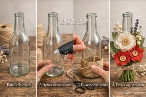 Botella bohemia con cuerda y flores secas. Blog de Rafael Ramírez.