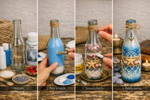 Botella con pintura acrílica y relieve. Blog de Rafael Ramírez.