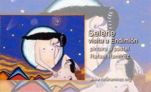 Selene visita a Endimión pintura a pastel de Rafael Ramírez.