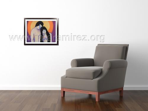Amantes pintura a pastel de Rafael Ramírez. 