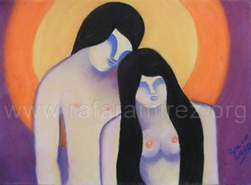 Amantes pintura a pastel de Rafael Ramírez. 