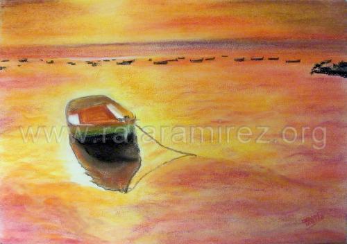 Atardecer Mediterráneo pintura a pastel de Rafael Ramírez.