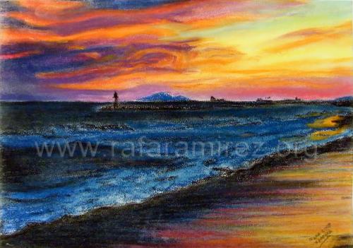 Atardecer pintura a pastel de Rafael Ramírez.