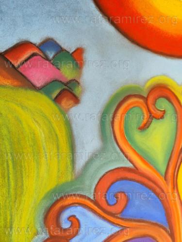 Detalle de Baobab in love pintura a pastel de Rafael Ramírez.