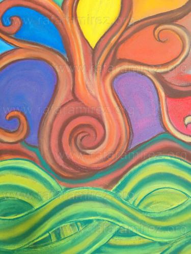 Detalle de Baobab in love pintura a pastel de Rafael Ramírez.