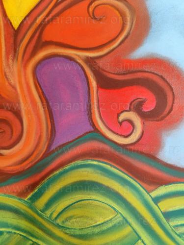 Detalle de Baobab in love pintura a pastel de Rafael Ramírez.