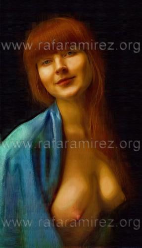 Desnudo y Azul, pintura al óleo de Rafael Ramírez.