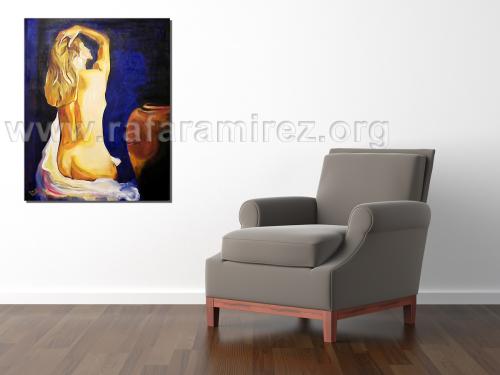 Desnudo con jarrón, pintura al óleo de Rafael Ramírez.