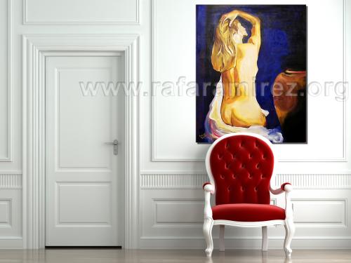 Desnudo con jarrón, pintura al óleo de Rafael Ramírez.