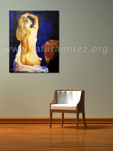 Desnudo con jarrón, pintura al óleo de Rafael Ramírez.