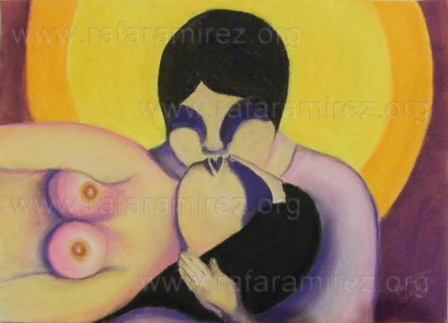 El Beso pintura a pastel de Rafael Ramírez. 