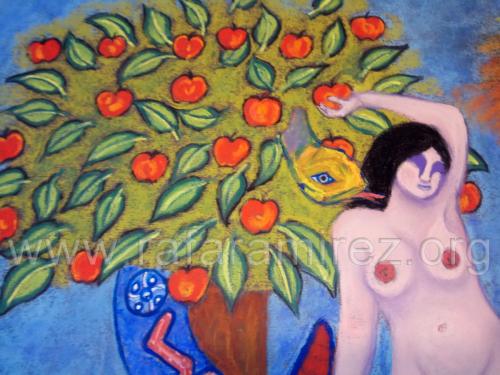 Eva: pintura a pastel de Rafael Ramírez. 