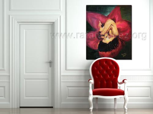 Flor desnuda pintura al óleo de Rafael Ramírez.