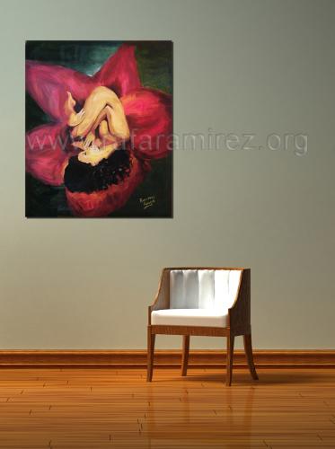 Flor desnuda pintura al óleo de Rafael Ramírez.