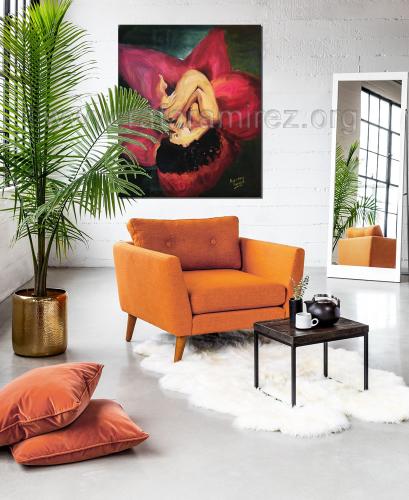 Flor desnuda pintura al óleo de Rafael Ramírez.