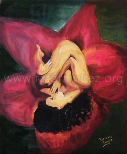 Flor desnuda pintura al óleo de Rafael Ramírez.