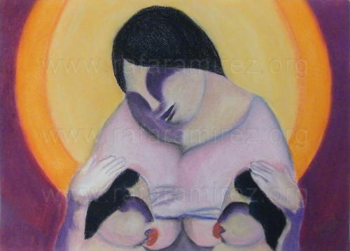 Maternidad pintura a pastel de Rafael Ramírez.