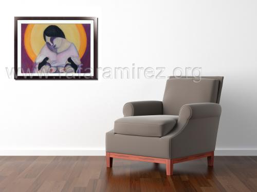 Maternidad pintura a pastel de Rafael Ramírez.