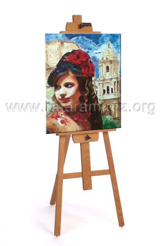 Muchacha con flores en el pelo, pintura al óleo de Rafael Ramírez.