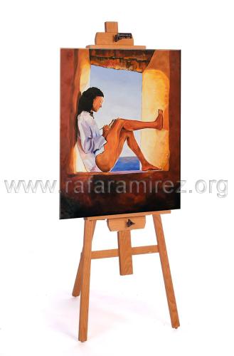 Mujer en la ventana. Óleo de Rafael Ramírez. 