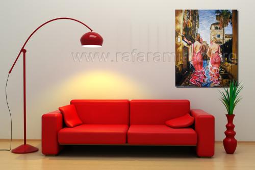 Paseo de flamencas, pintura al óleo de Rafael Ramírez.