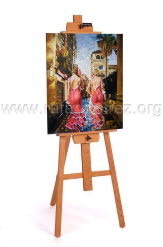 Paseo de flamencas, pintura al óleo de Rafael Ramírez.