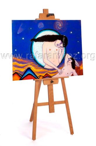 Selene visita a Endimión pintura a pastel de Rafael Ramírez.