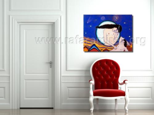 Selene visita a Endimión pintura a pastel de Rafael Ramírez.