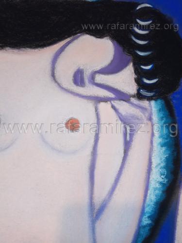 Detalle de Selene visita a Endimión pintura a pastel de Rafael Ramírez.
