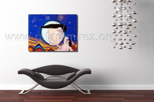 Selene visita a Endimión pintura a pastel de Rafael Ramírez.