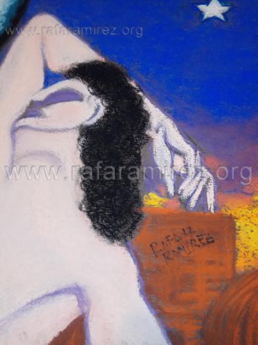 Detalle de Selene visita a Endimión pintura a pastel de Rafael Ramírez.
