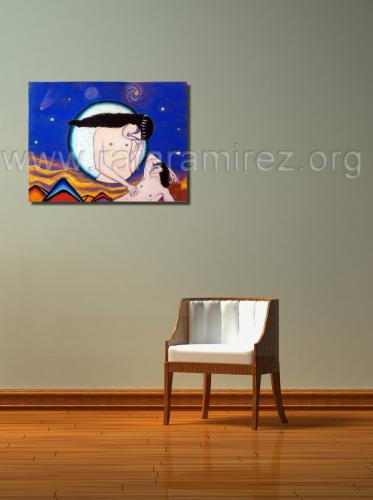 Selene visita a Endimión pintura a pastel de Rafael Ramírez.