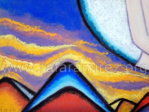 Detalle de Selene visita a Endimión pintura a pastel de Rafael Ramírez.