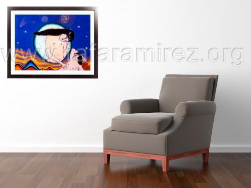 Selene visita a Endimión pintura a pastel de Rafael Ramírez.