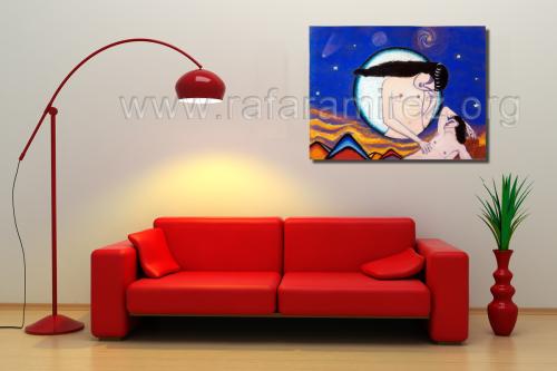 Selene visita a Endimión pintura a pastel de Rafael Ramírez.