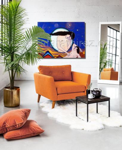 Selene visita a Endimión pintura a pastel de Rafael Ramírez.