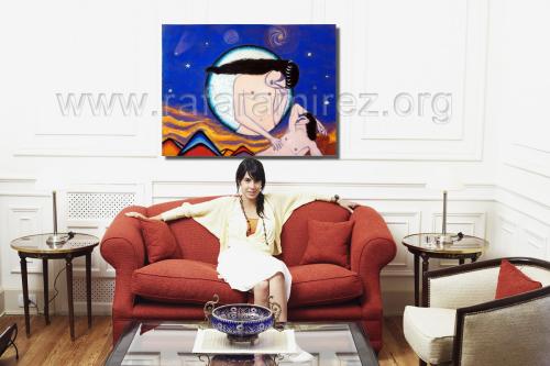 Selene visita a Endimión pintura a pastel de Rafael Ramírez.